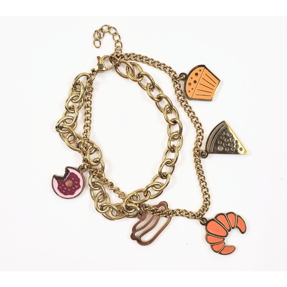 Foodie Charm Bracelet Gold Plated Stainless Steel Size 7" & 1" Extender